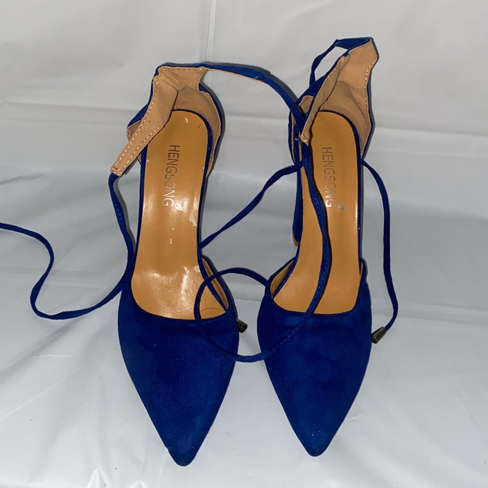 Hengsong Women's Iconic Pointy Toe Lace Up Ankle Wrap Block Heels sz 39